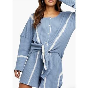 Free People Little Dream Tie Dye Pajamas Tunic Top In Blue Size Large